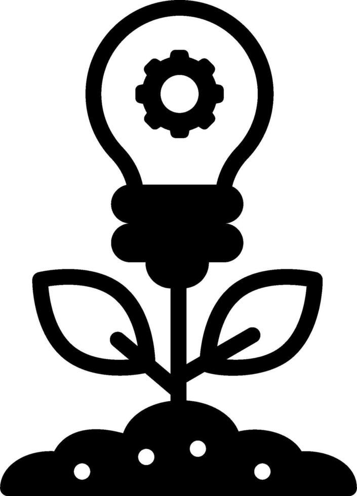 A black and white illustration of a plant with a light bulb vector
