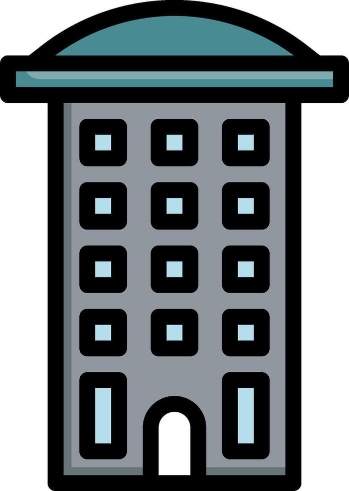 A building icon with a blue roof vector