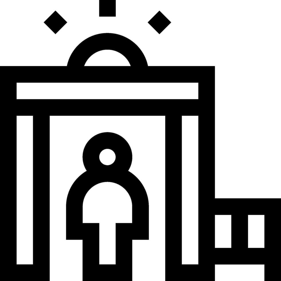 A black and white icon of a person standing in front of a door vector