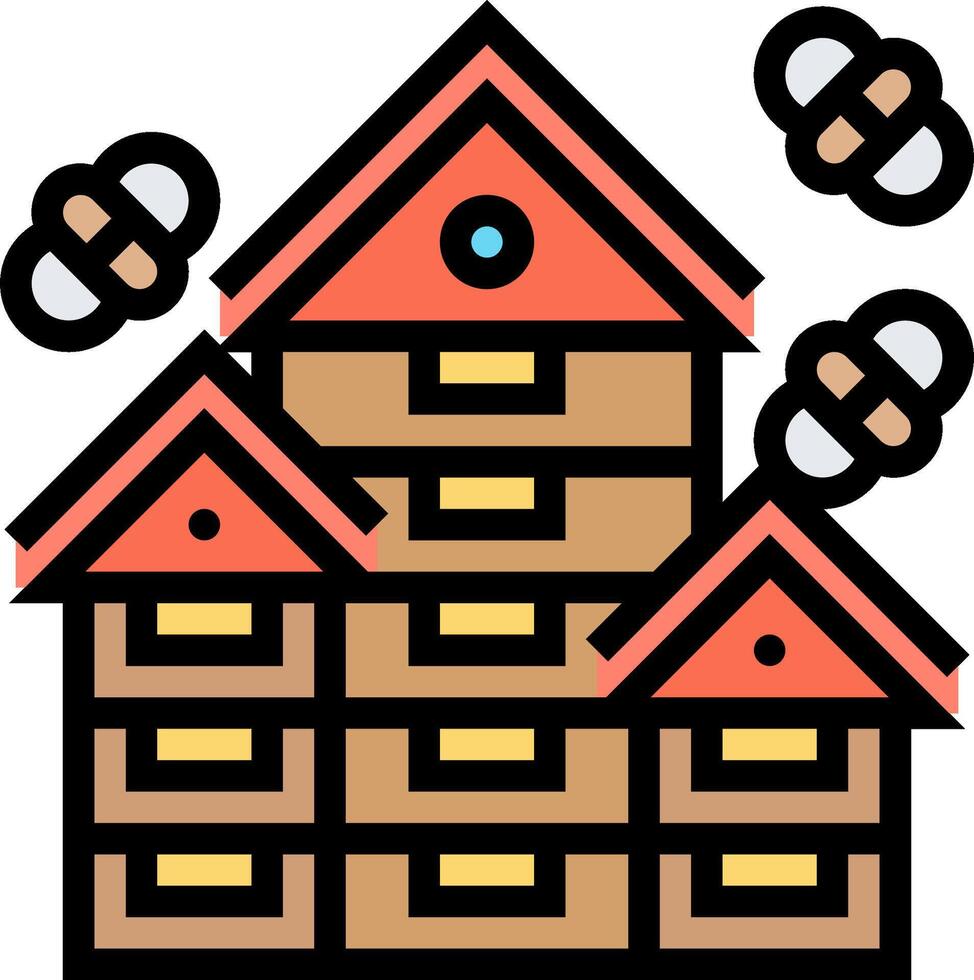 A cartoon house with a bee swarm on it vector