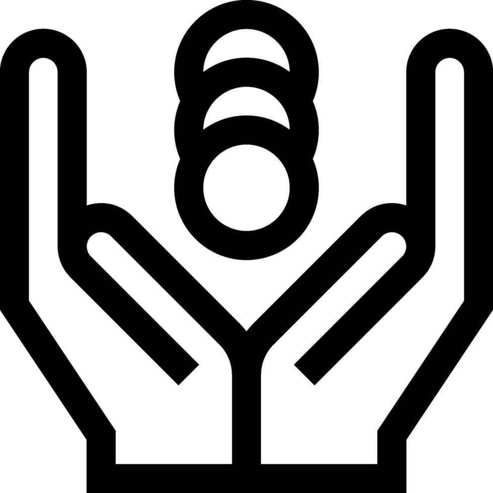 A black and white icon of a hand holding a coin vector