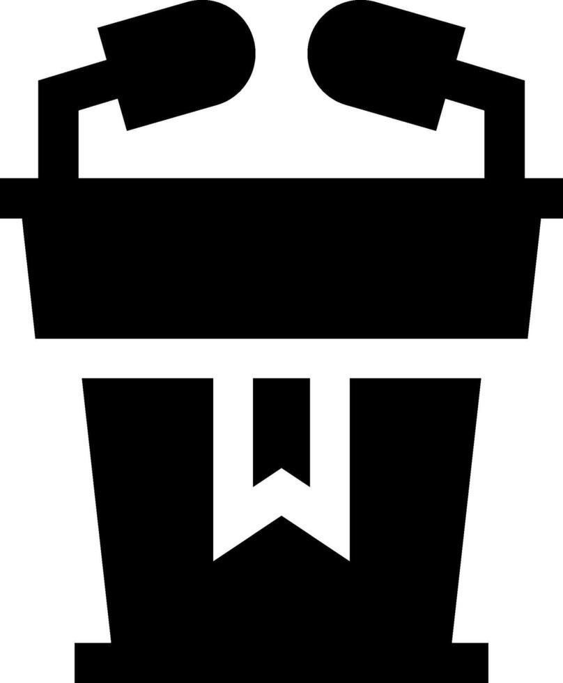 A black and white icon of a podium with microphones vector
