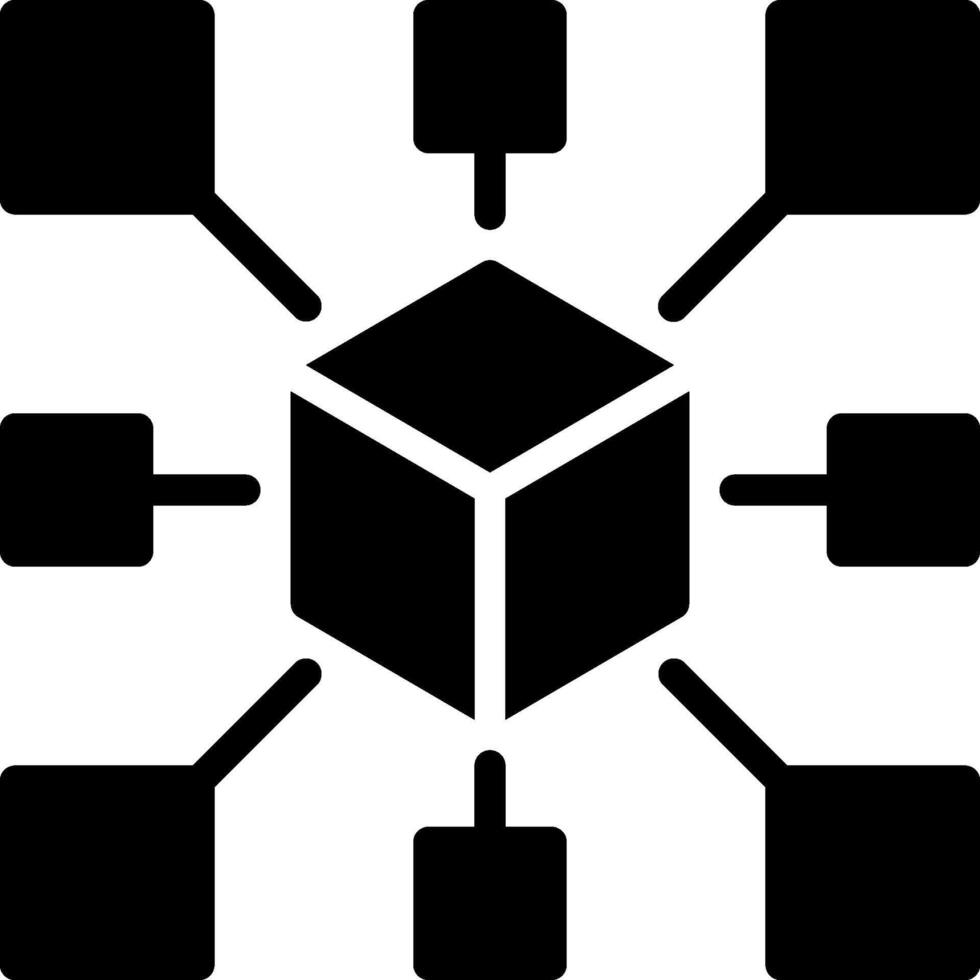 A black and white image of a cube with four different symbols vector