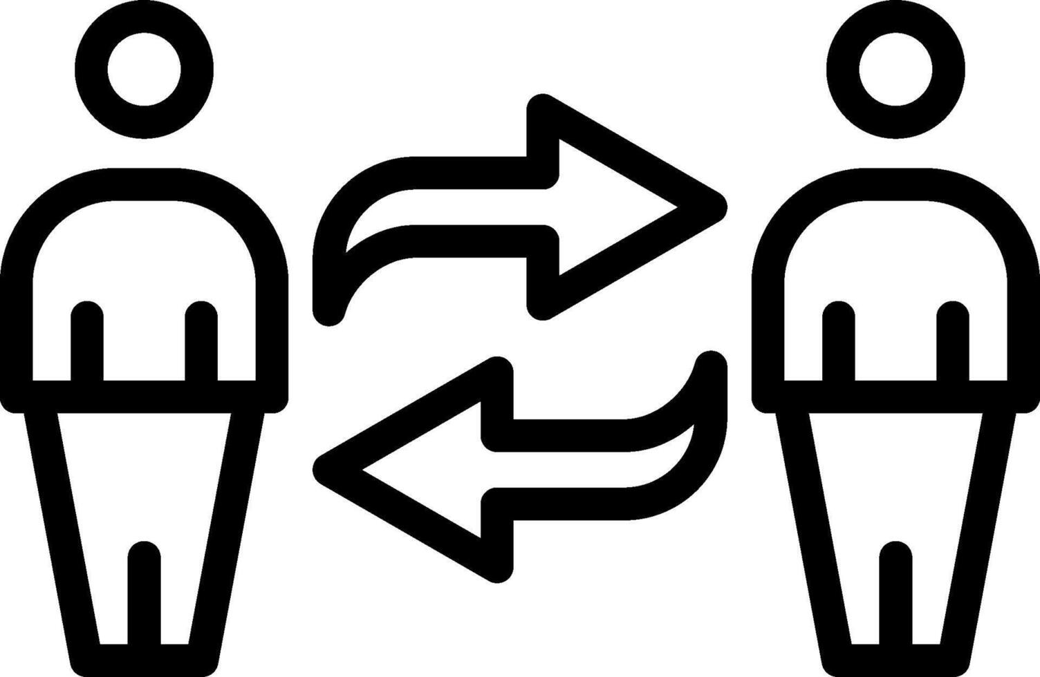Two people are standing next to each other with arrows pointing to the left vector