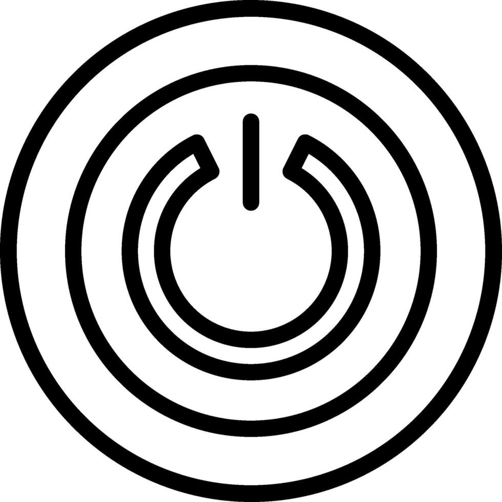 A black and white icon of a power button vector