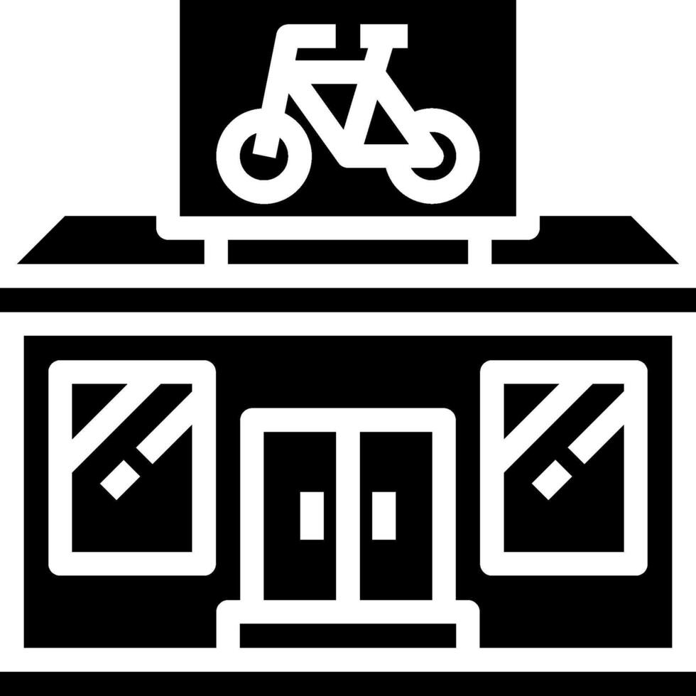 A black and white illustration of a bicycle shop vector