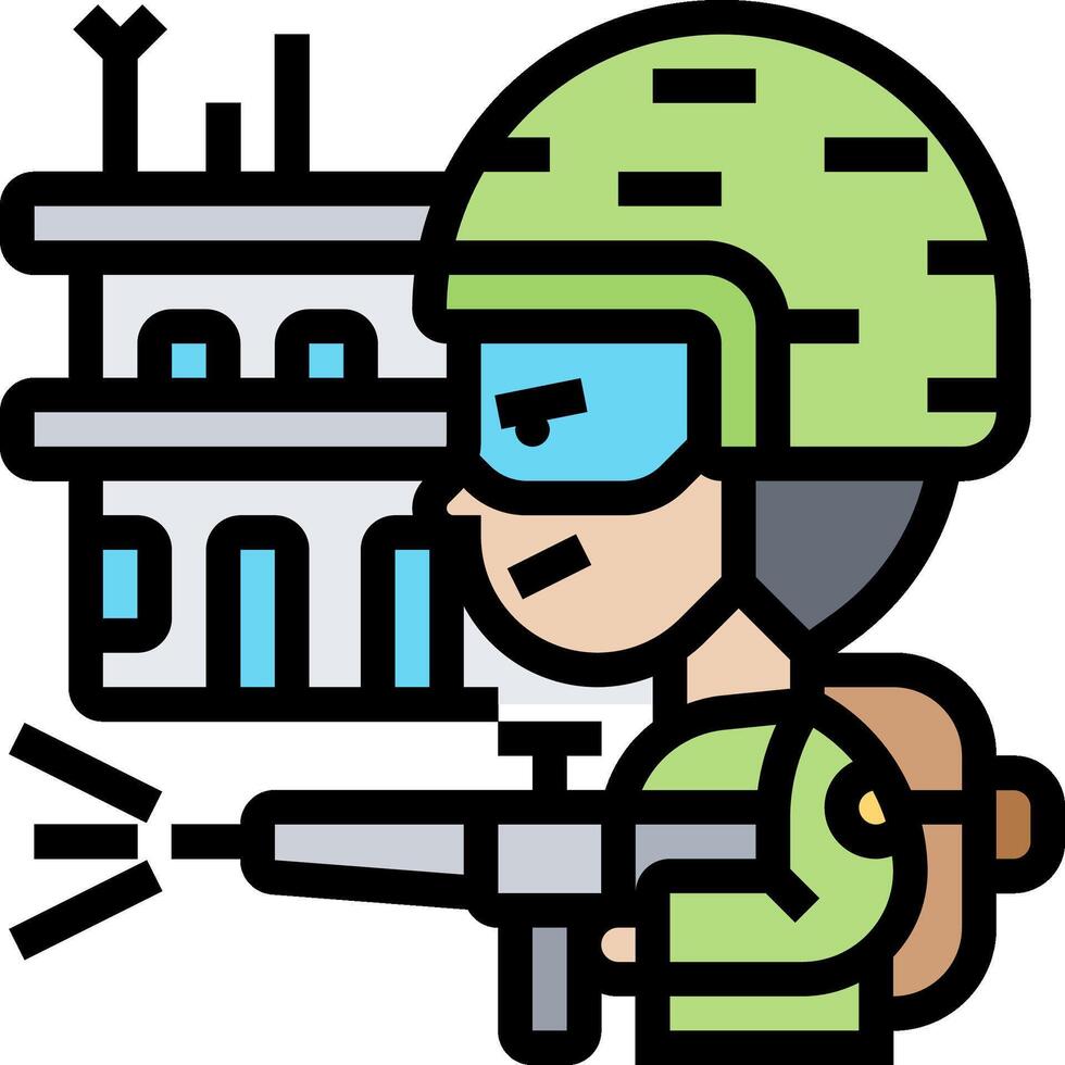 A soldier with a gun and a building in the background vector