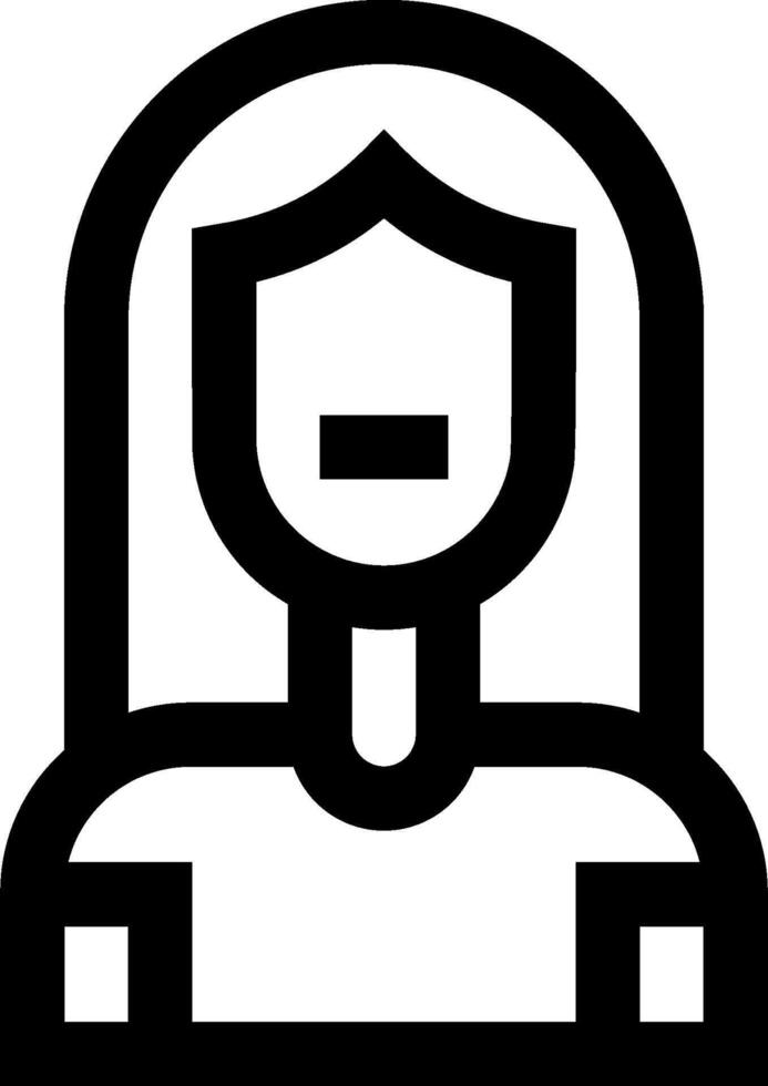 A black and white icon of a woman with a shield vector
