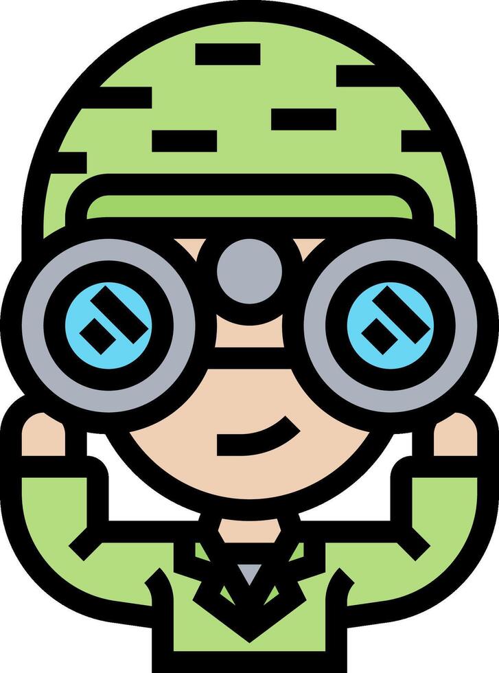 A cartoon soldier with binoculars on his head vector