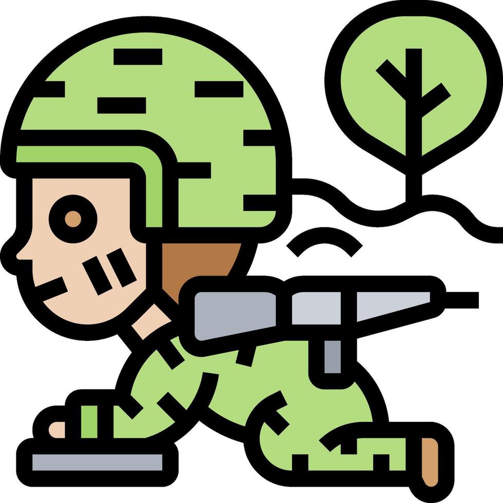 A cartoon soldier with a gun and a tree vector
