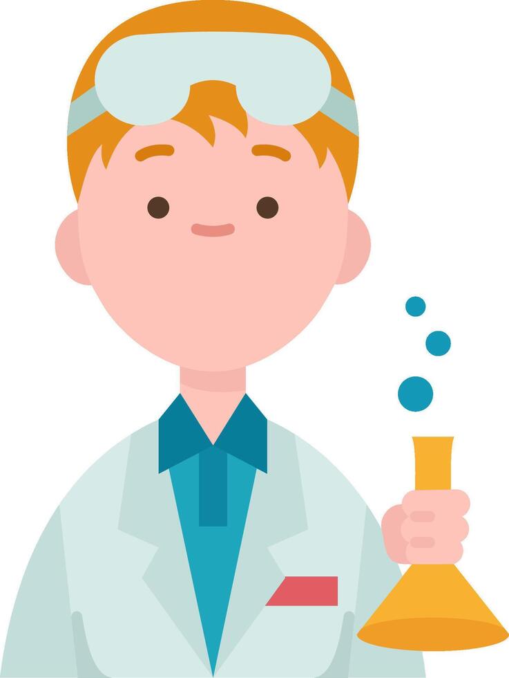 A cartoon boy in a lab coat holding a test tube vector