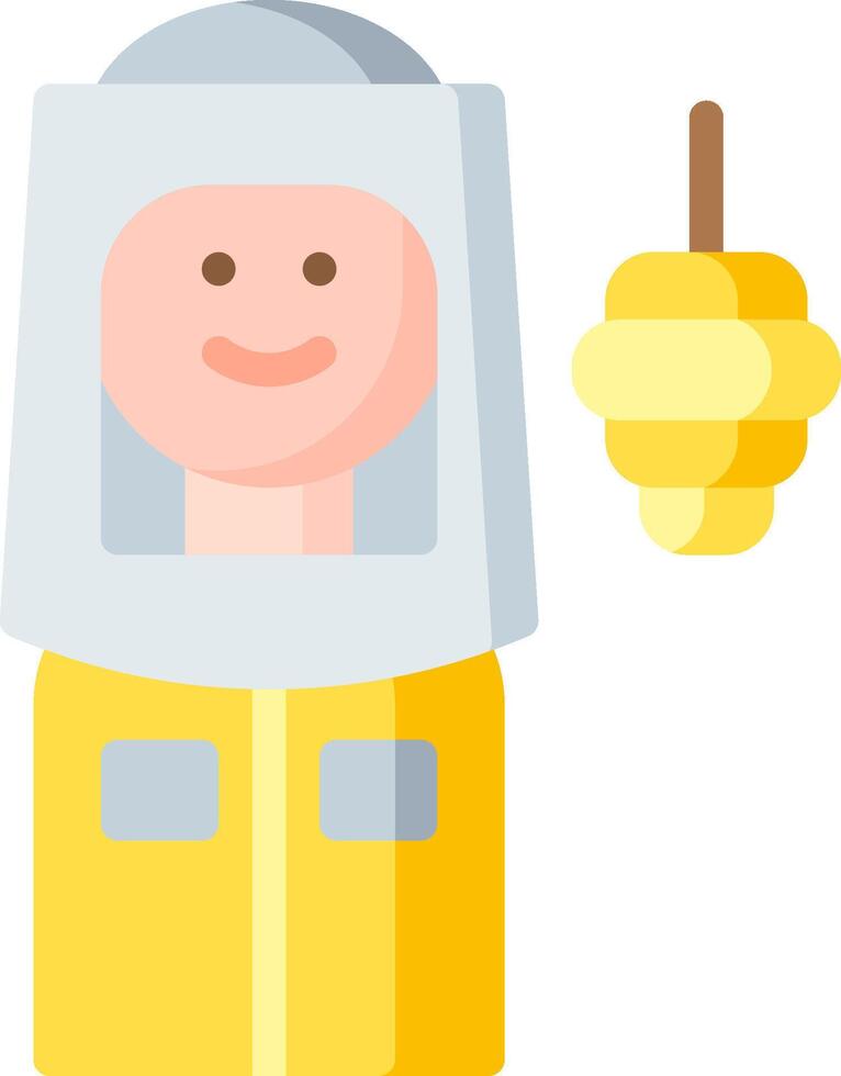 A beekeeper in yellow suit holding a honeycomb vector