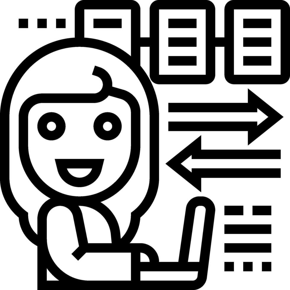 A woman is working on a laptop with arrows pointing to her vector