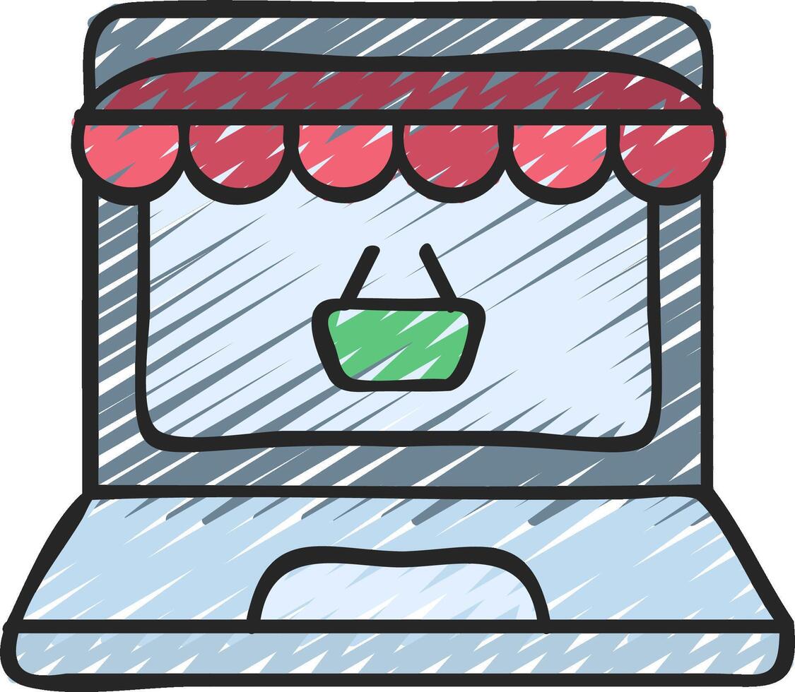 A laptop with a shopping bag on it vector