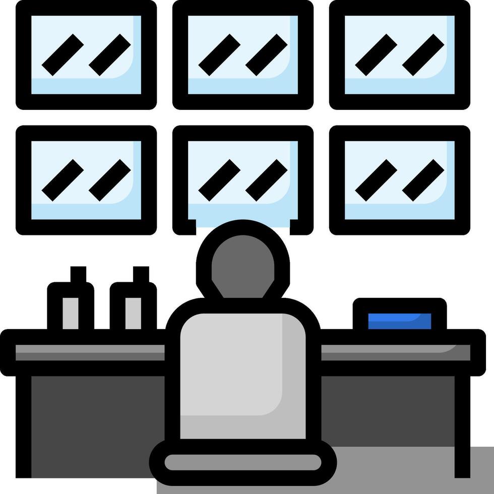 A person sitting at a desk with a computer screen vector