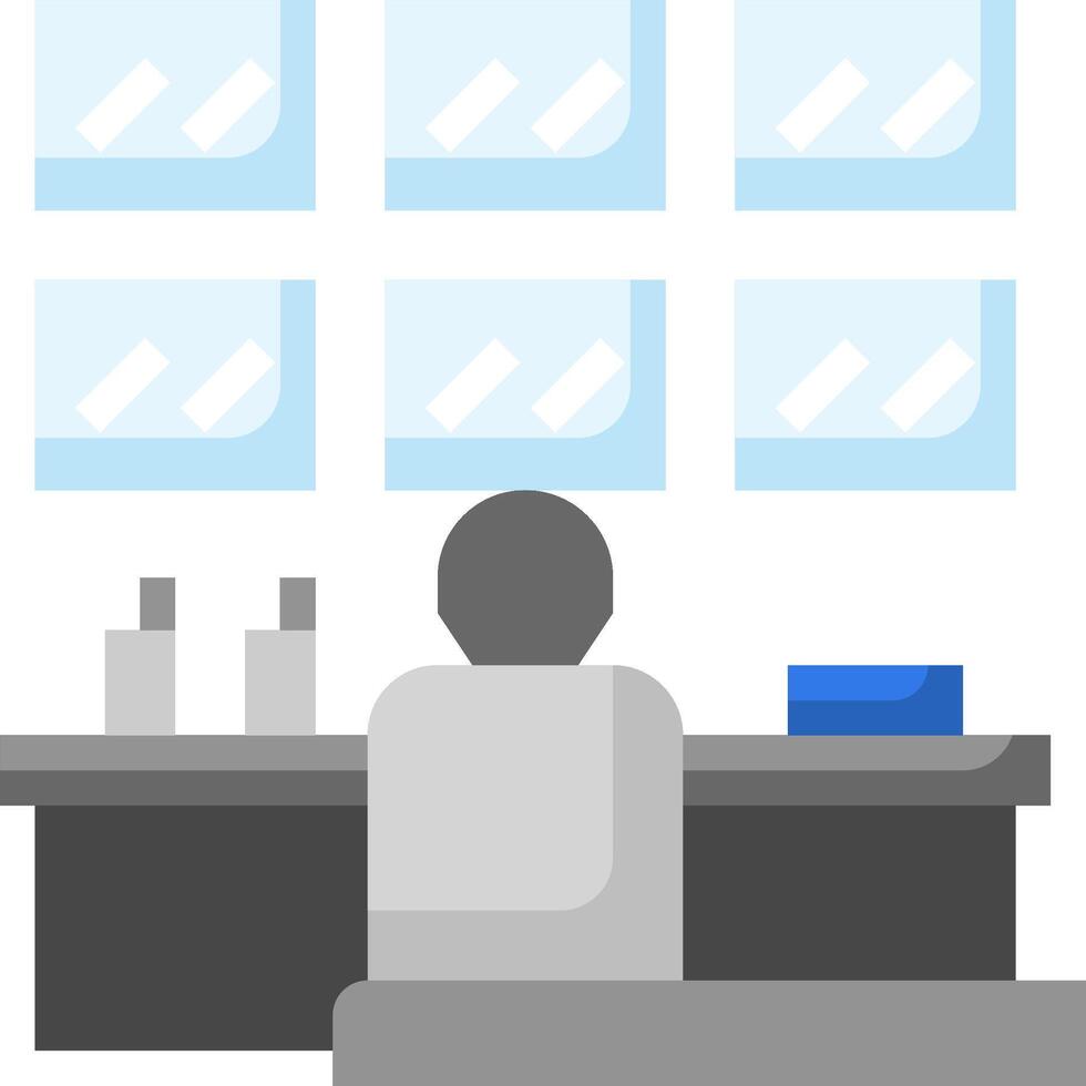 A person sitting at a desk with a computer and a phone vector