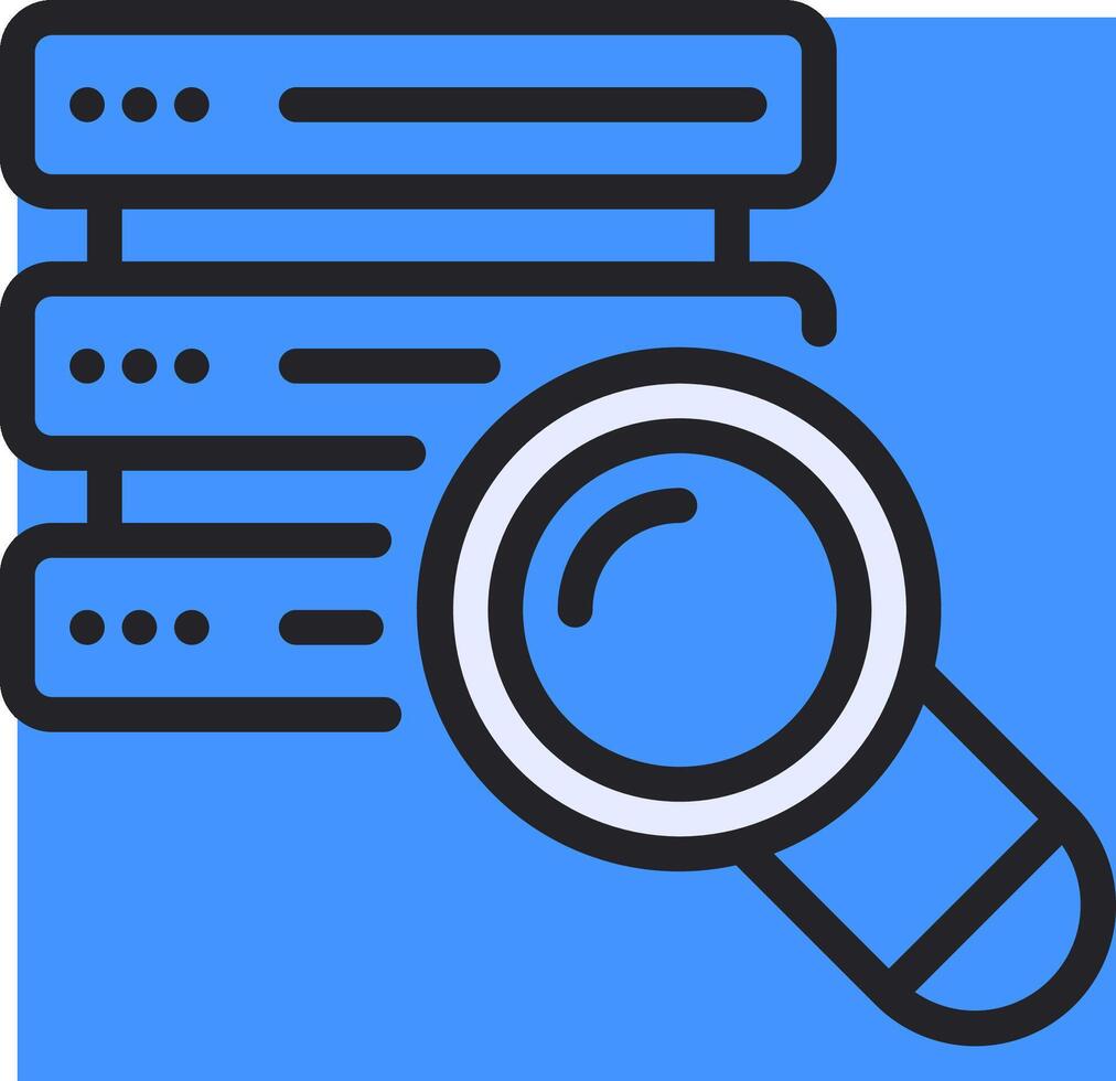A magnifying glass is in front of a stack of data vector
