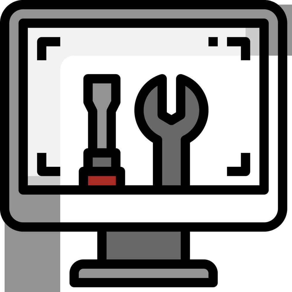 A computer monitor with tools on it vector