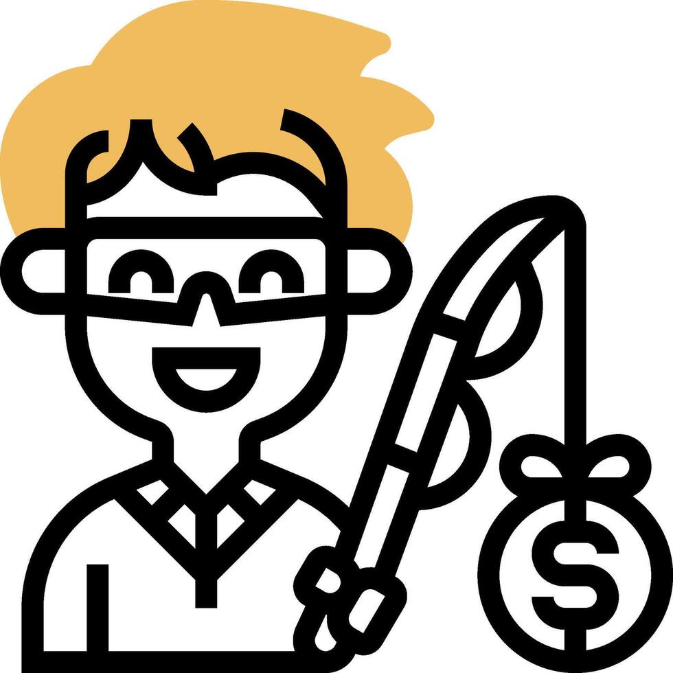 A man with a fishing rod and a dollar sign vector