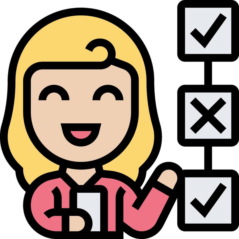 A cartoon woman holding a clipboard with check marks vector