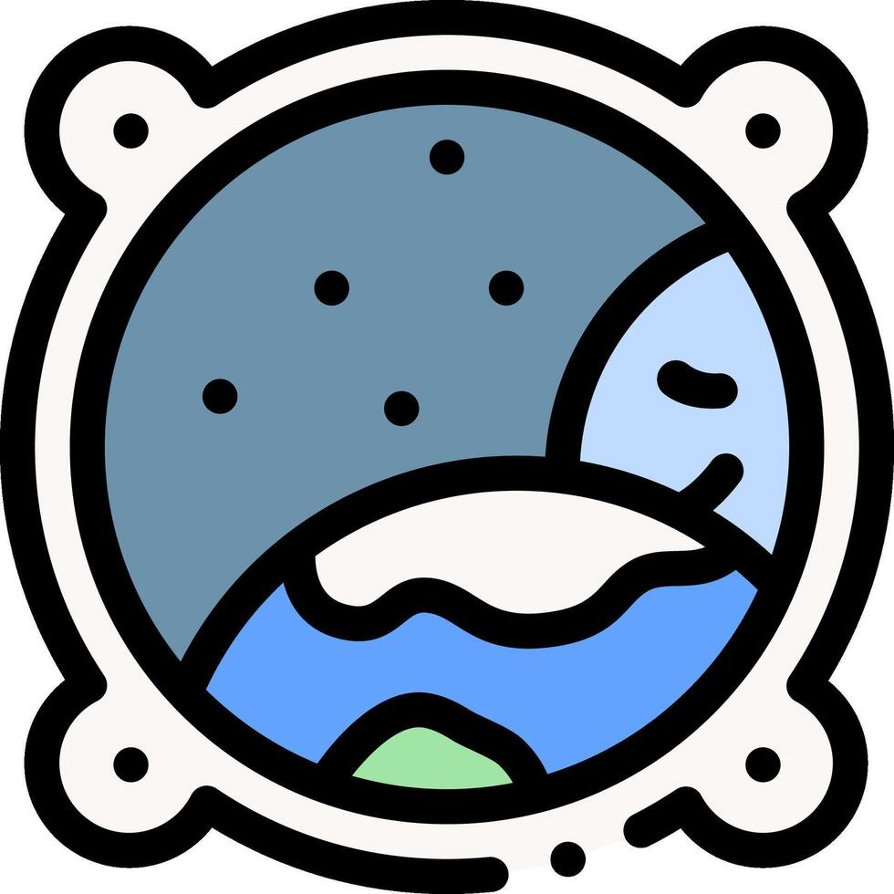 A cartoon planet in a round frame with a blue background vector