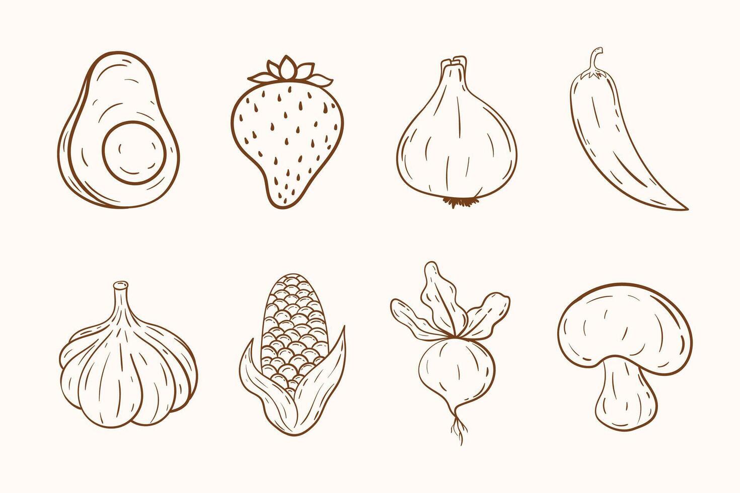 Outline vegetables collection. Hand draw doodle fruit and veggie icon set. vector