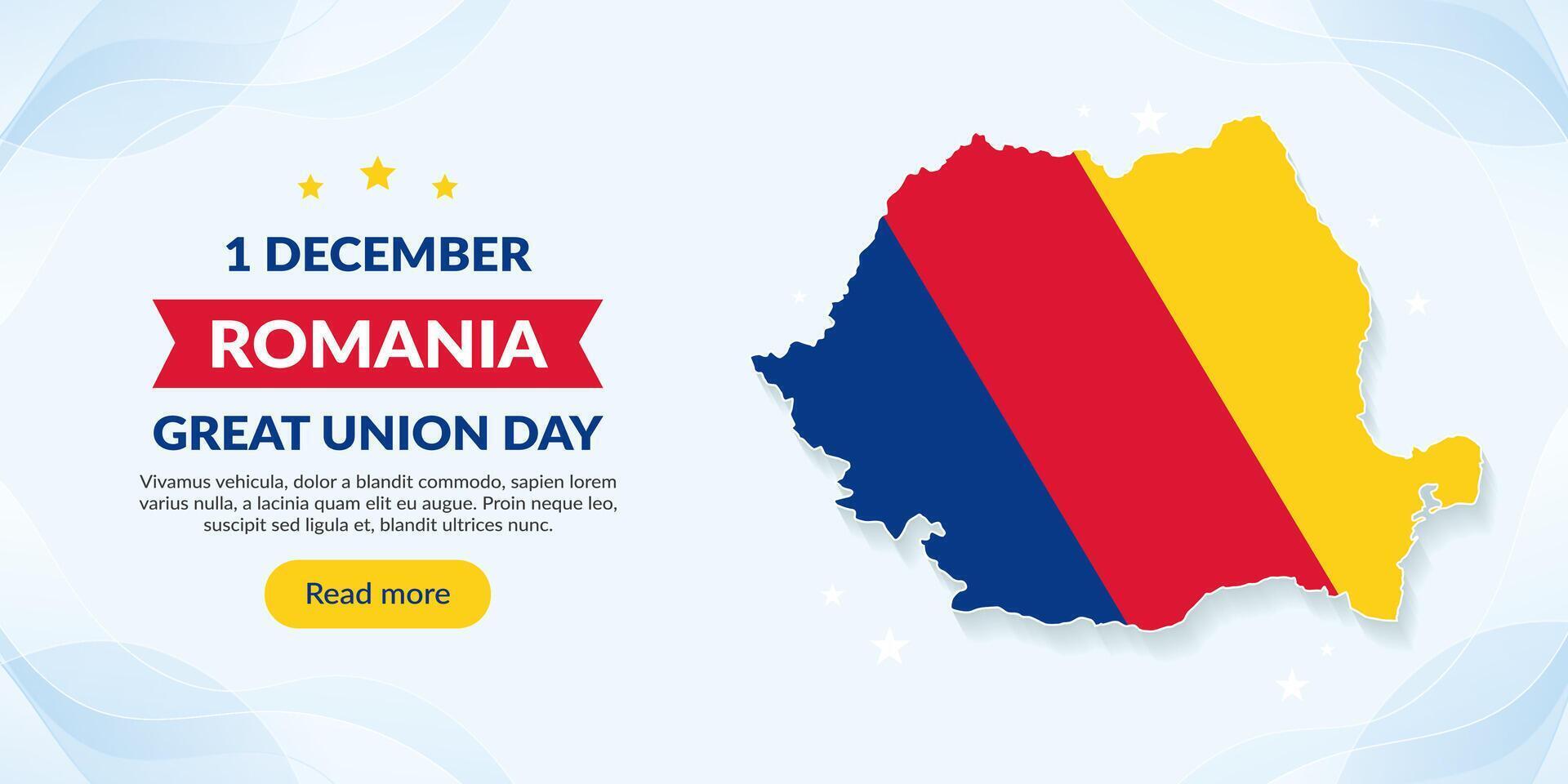 Romania Great Union Day banner design with Romania flag map. Romania Independence Day modern background vector
