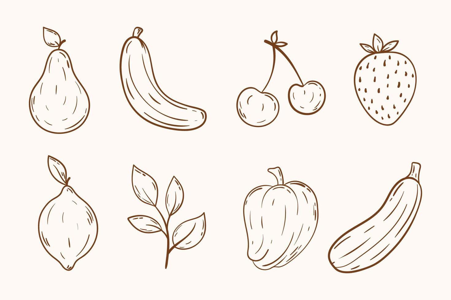 Outline fruit and vegetables collection. Hand draw doodle fruit and veggie icon set. vector