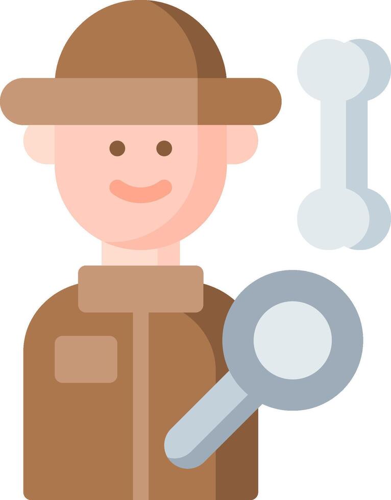 A man holding a magnifying glass and a bone vector