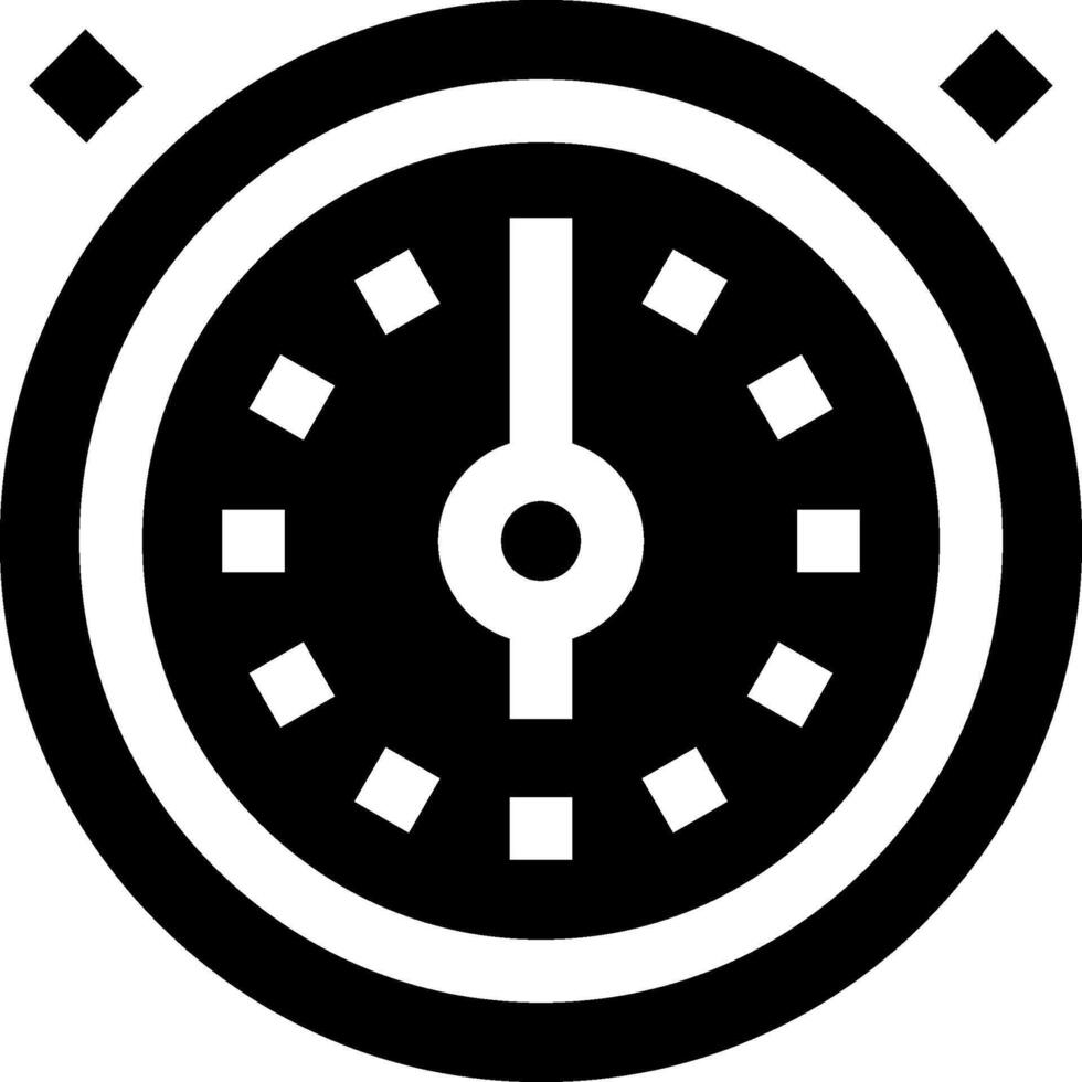 A black and white icon of a clock vector