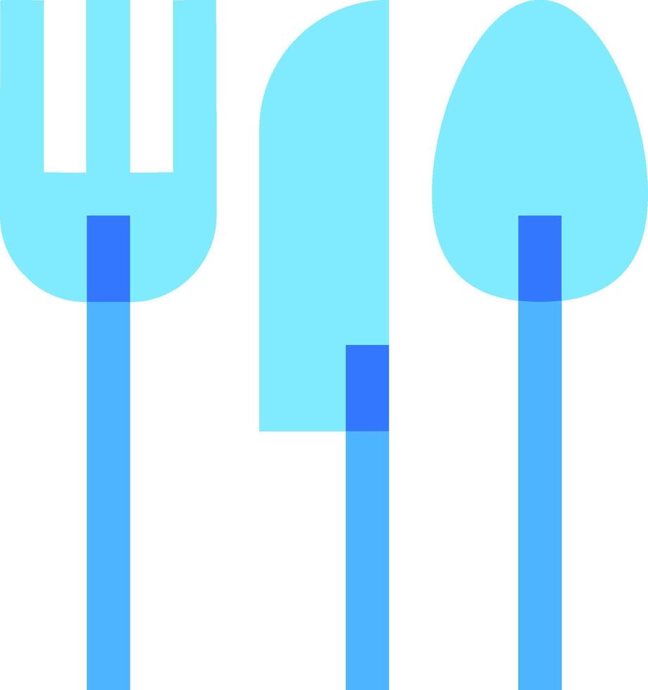 A fork, spoon and knife are shown in blue vector