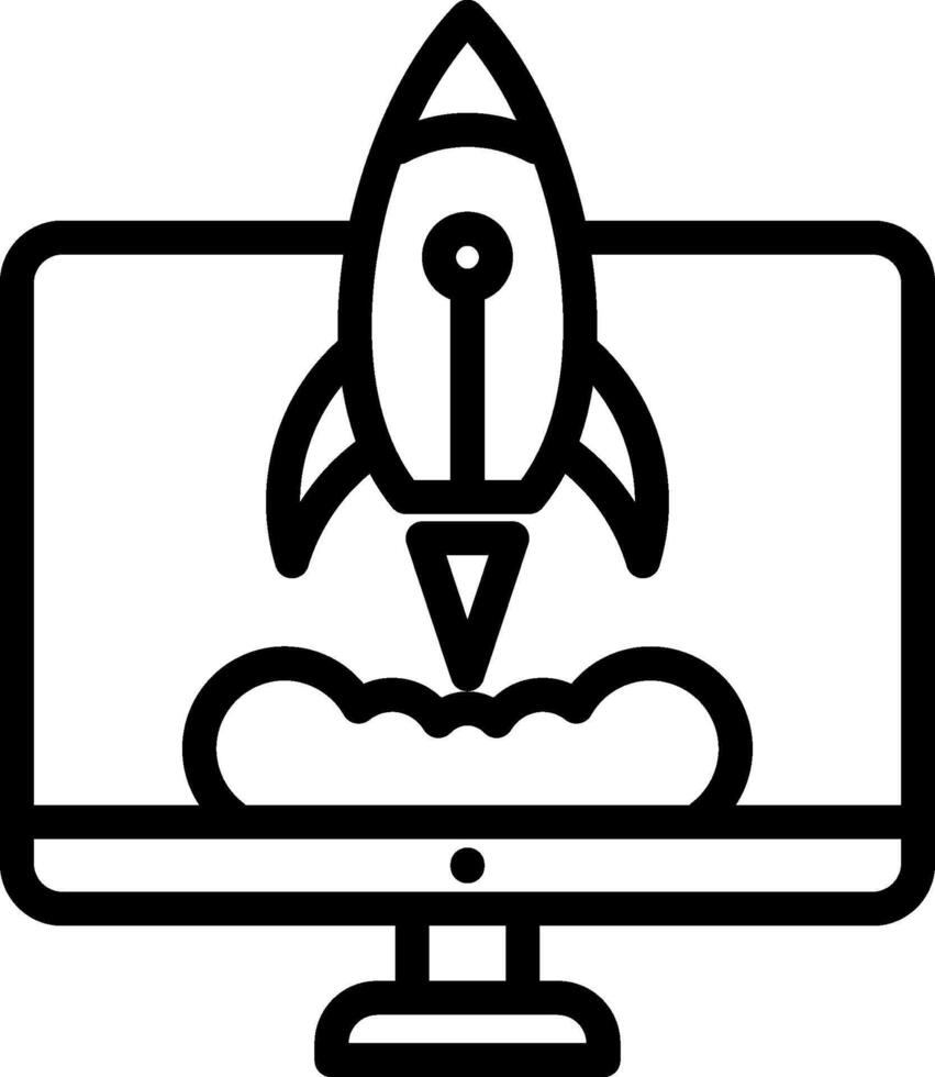 A computer monitor with a rocket on it vector
