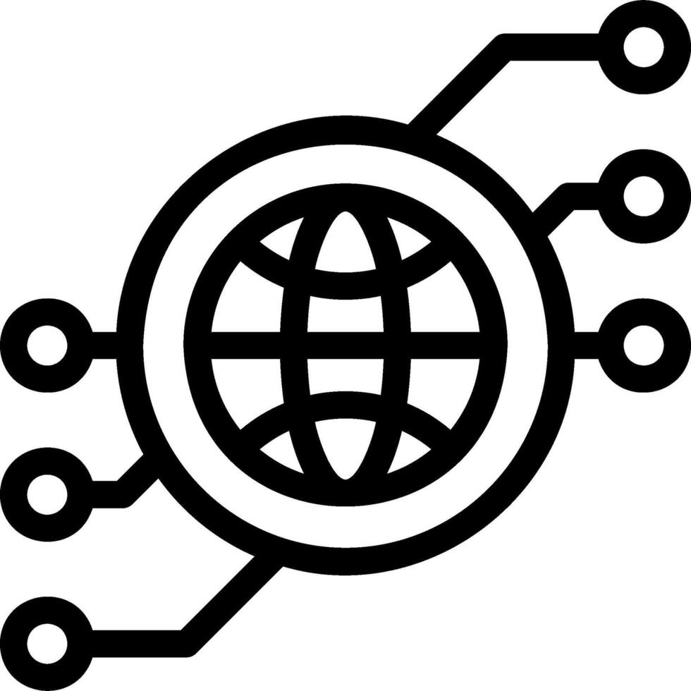The globe icon is surrounded by a circuit board vector