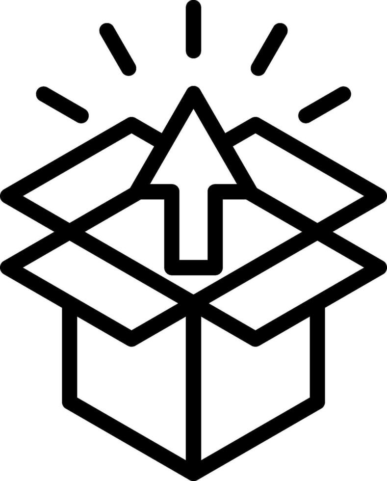 A black and white image of an open box with an arrow pointing up vector