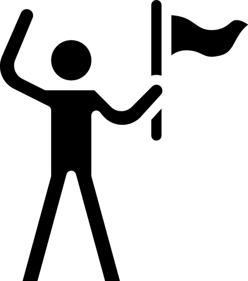 A black and white image of a man holding a flag vector