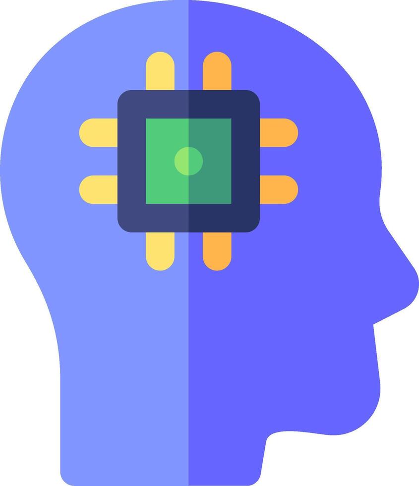 A flat icon of a brain with a computer chip inside vector
