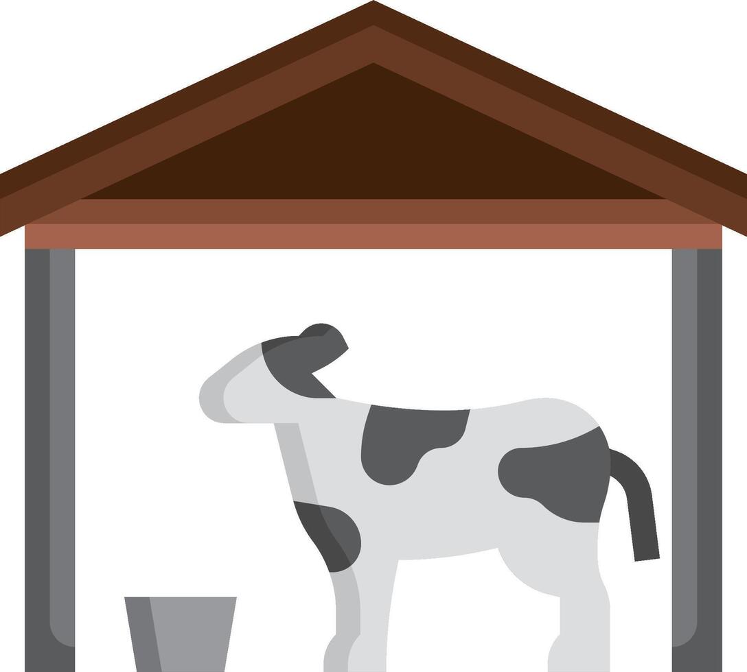 A cow is standing under a shelter with a bucket vector
