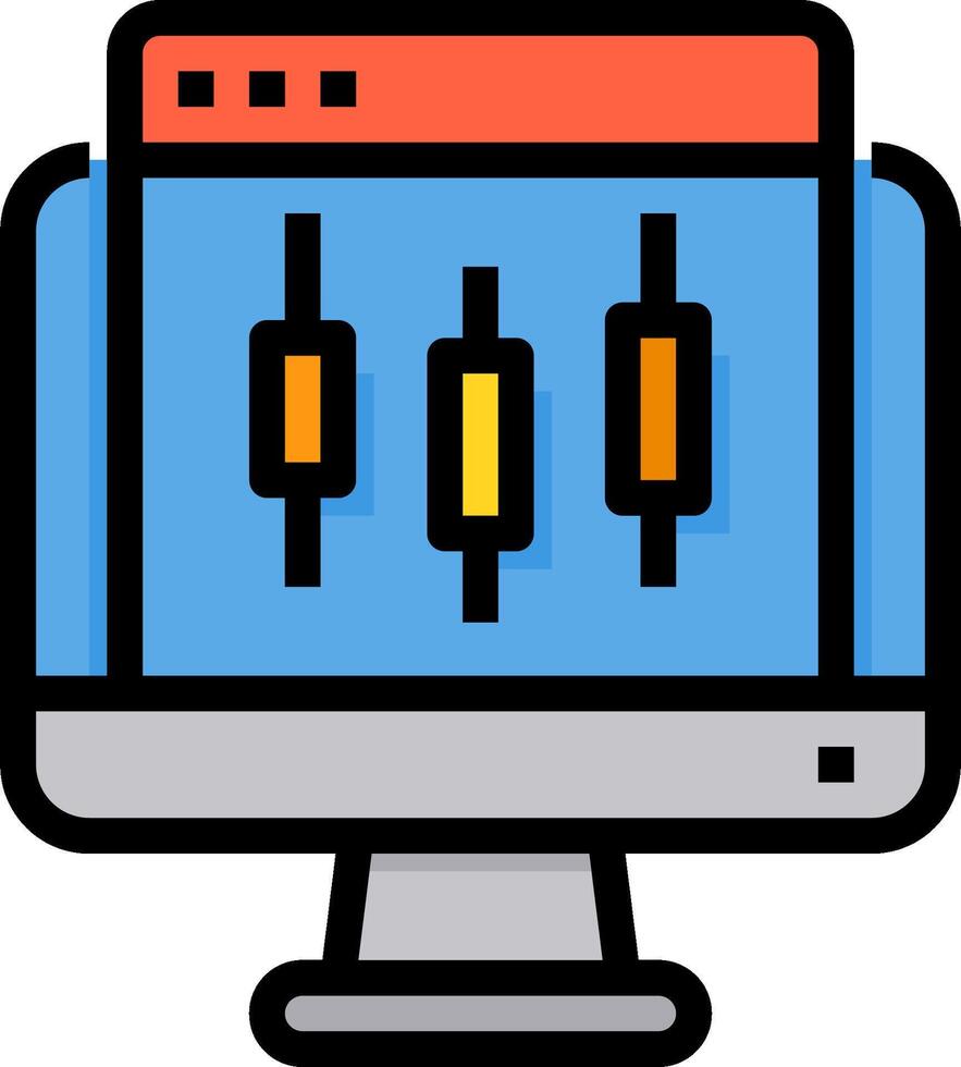 A computer monitor with a bar graph on it vector