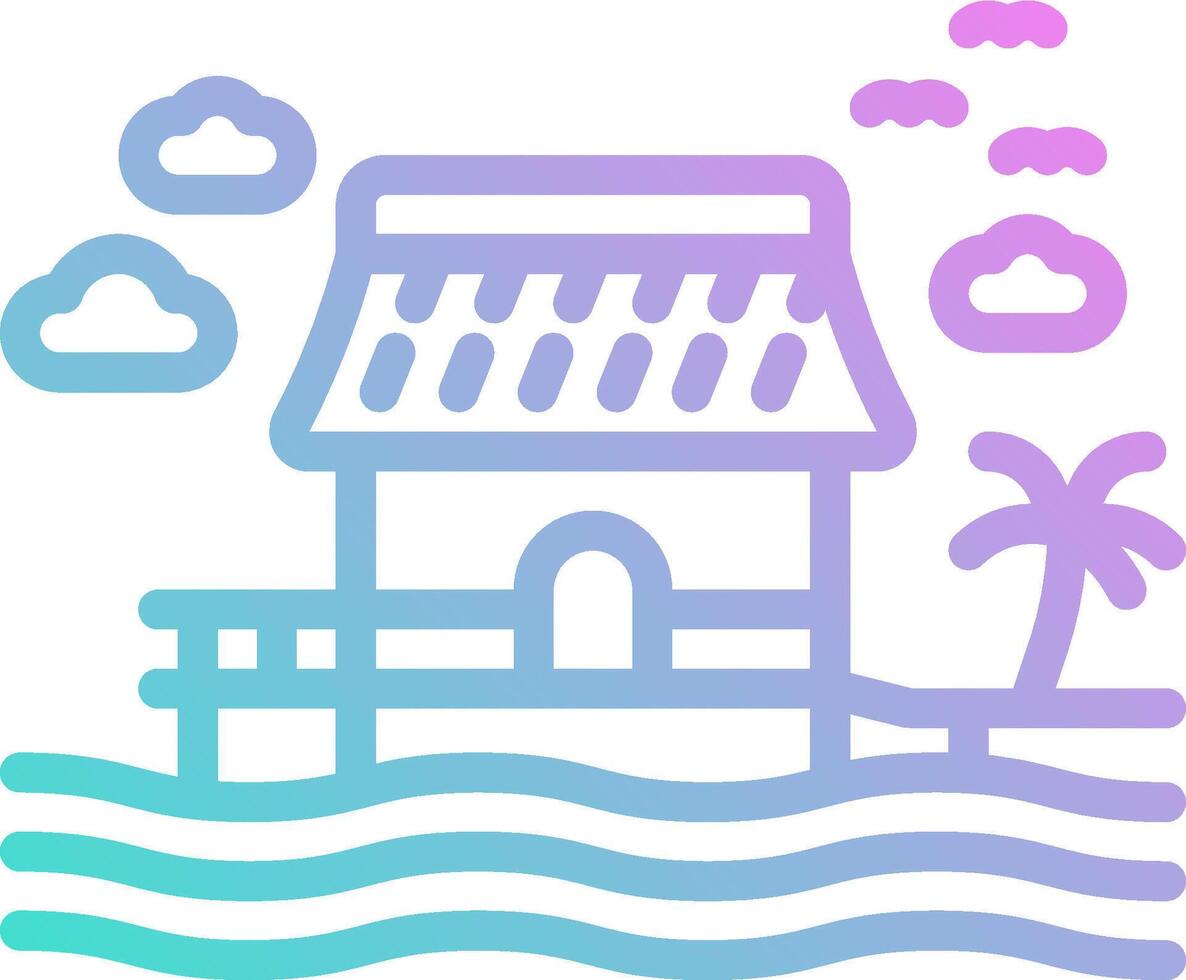 A house on the beach with palm trees and clouds vector