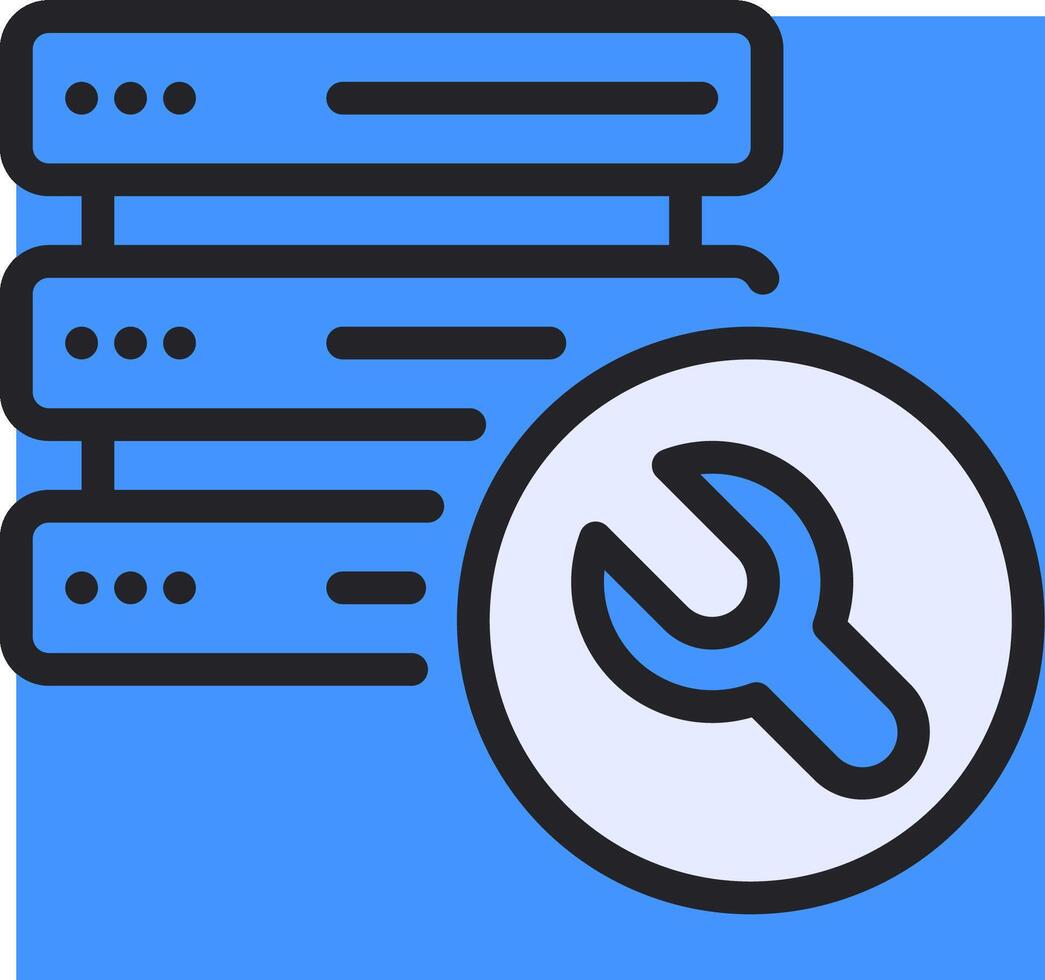 A blue icon with a wrench and a server vector