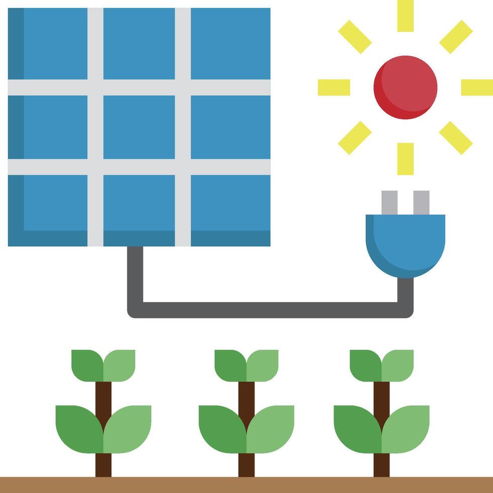 Solar power plant with plants and sun vector