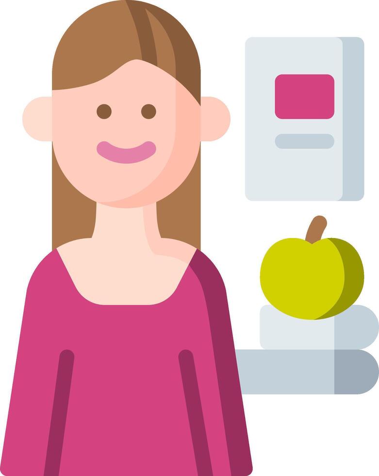 A woman with an apple and books vector