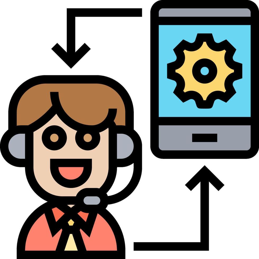 A man with a headset and a phone connected to a computer vector