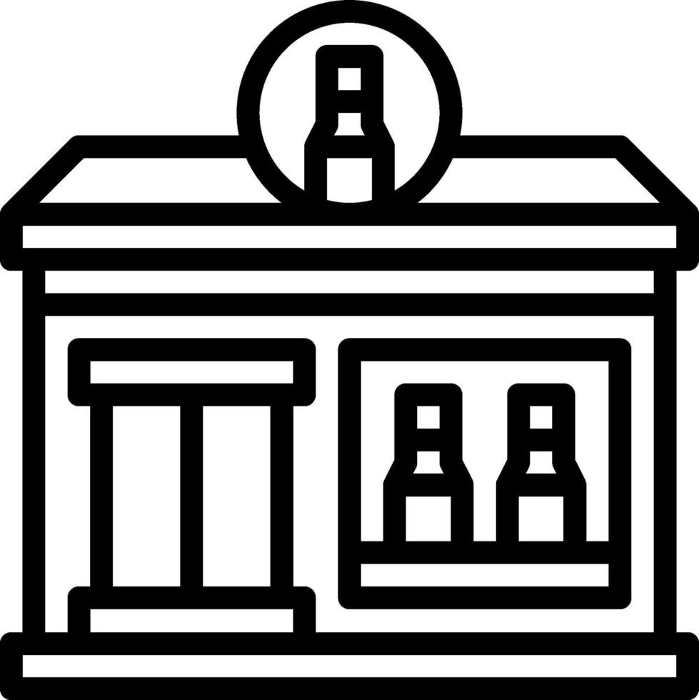 A black and white illustration of a store with bottles on the shelves vector