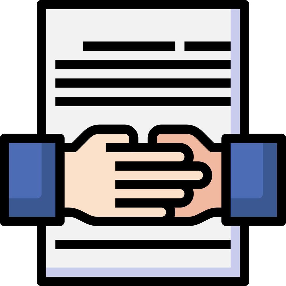 Handshake icon with two hands holding a document vector