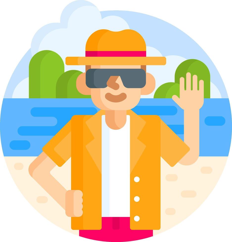 A man in a hat and sunglasses on the beach vector