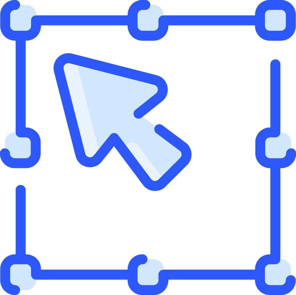 A blue arrow pointing to a square frame vector