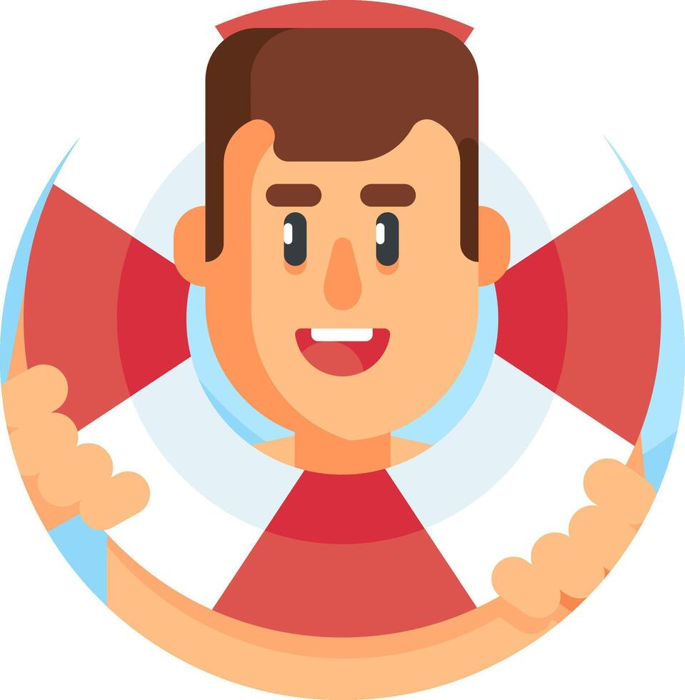 A cartoon man holding a life preserver vector
