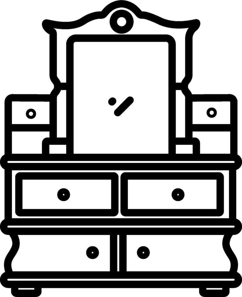 A black and white drawing of a dresser vector