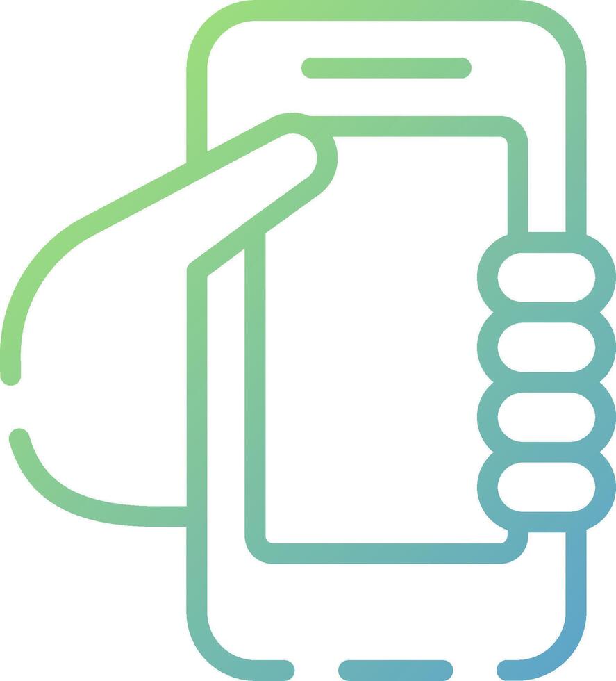 A hand holding a phone with a green and blue outline vector